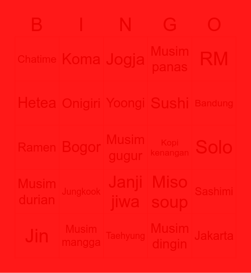 PERADABAN Bingo Card