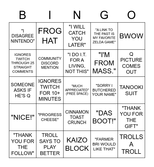 BWOW BRIGADE STREAM BINGO Card