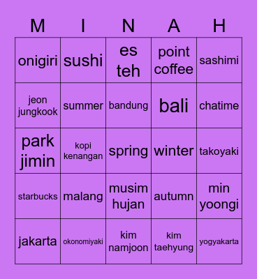 minah's board Bingo Card