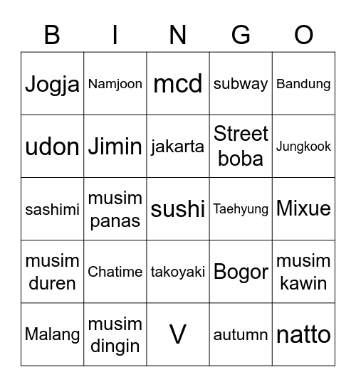 Untitled Bingo Card