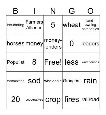 Farmers Bingo Card