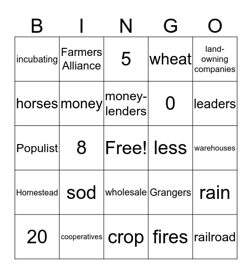 Farmers Bingo Card