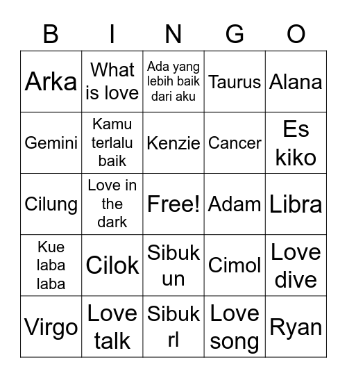 Untitled Bingo Card