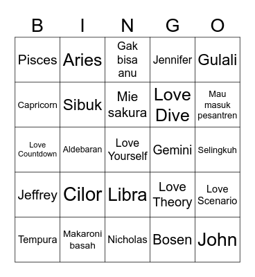Sanha Bingo Card