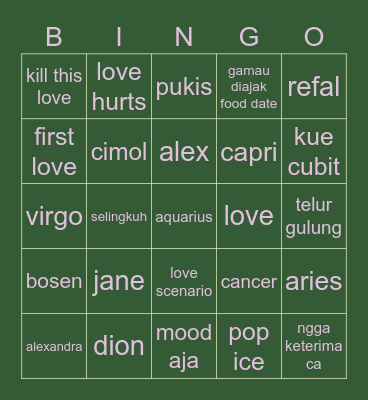 jenn's Bingo Card