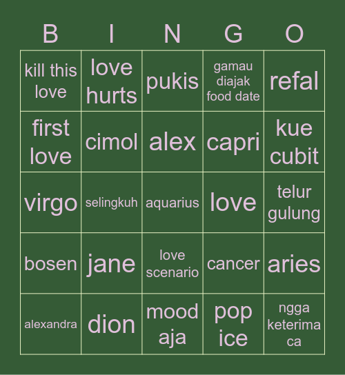 jenn's Bingo Card