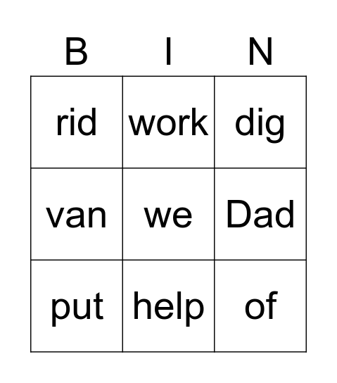 DL Help Dad  g d v r Bingo Card