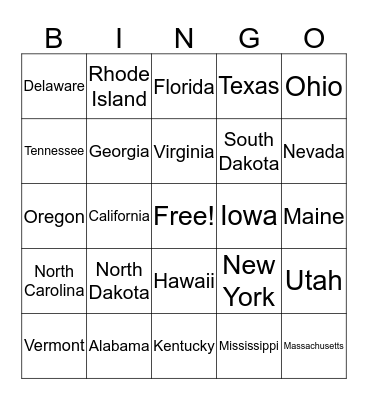The States Bingo Card