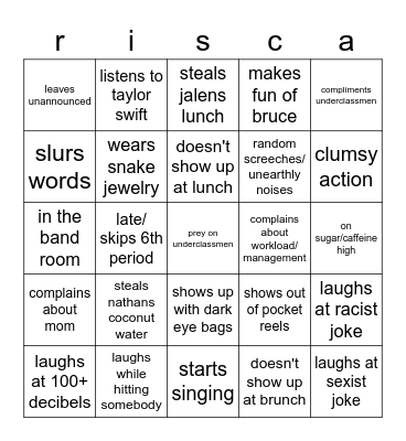 Risca Bingo Card