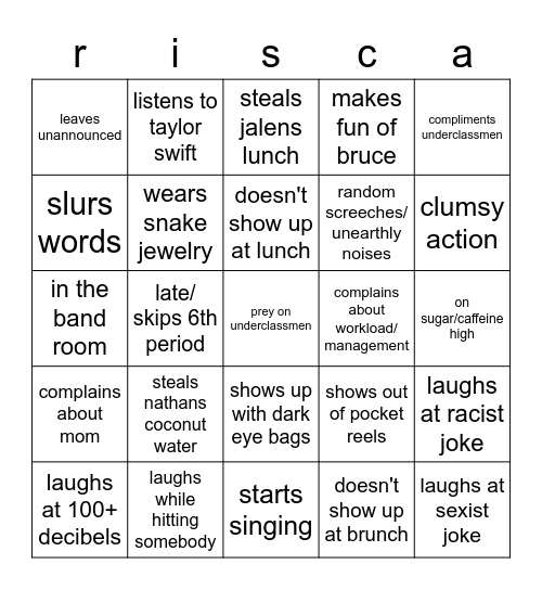 Risca Bingo Card