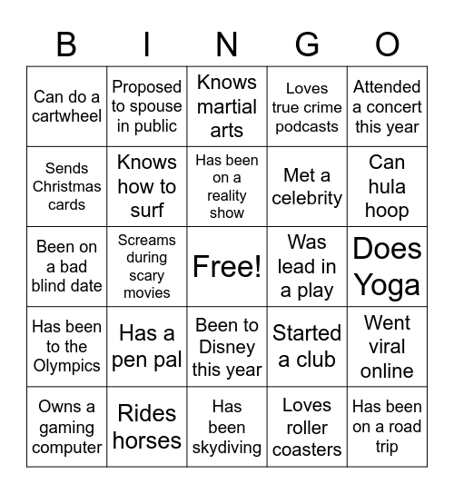 Icebreaker Bingo Card