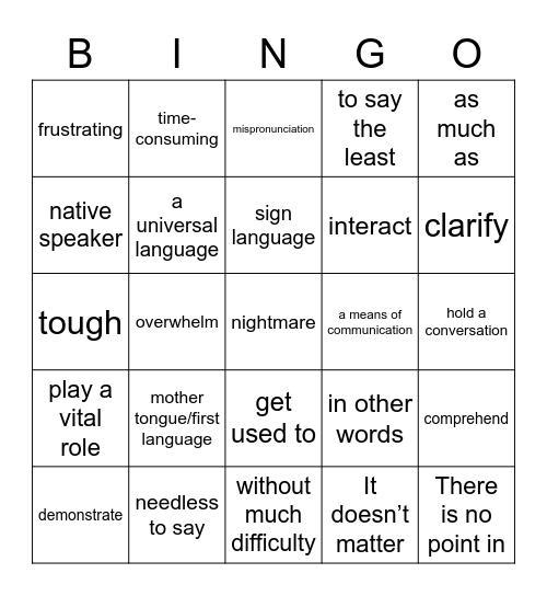 IZONE.56.Vocabulary.Unit 6 Bingo Card