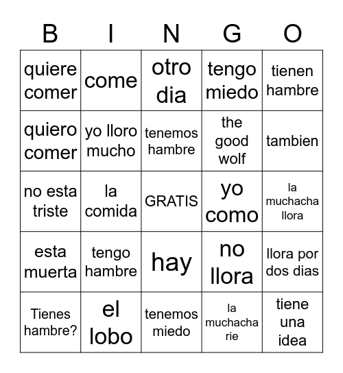 Unidad 10 Bingo Card