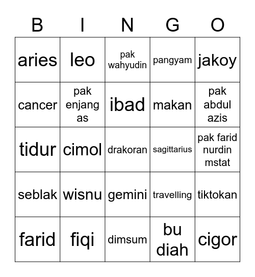 Untitled Bingo Card