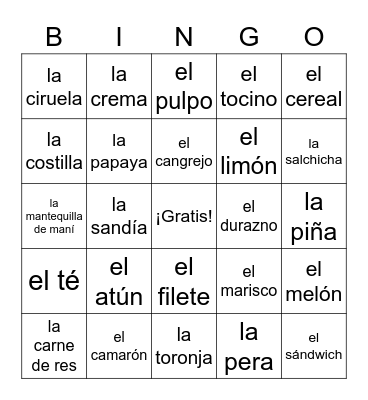 La Comida Bingo Card
