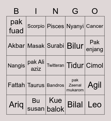 Untitled Bingo Card