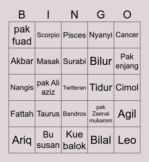 Untitled Bingo Card