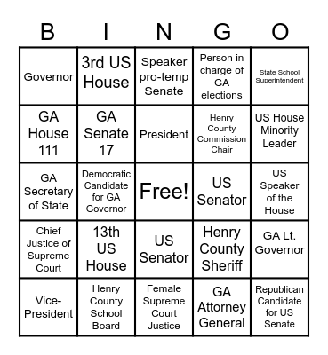 Government Officials Bingo Card