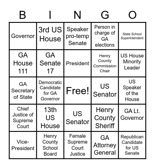 Government Officials Bingo Card