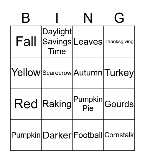 Fall Bingo Card