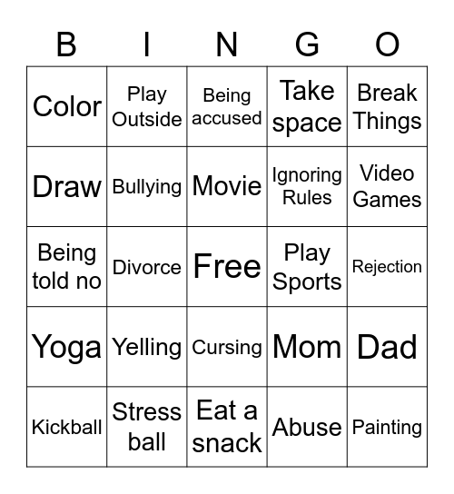 Trigger/Coping Bingo Card