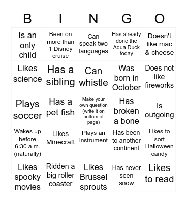 Get to Know You BINGO Card