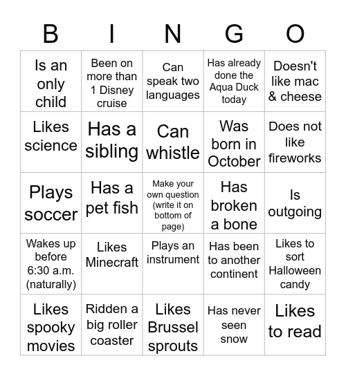 Get to Know You BINGO Card