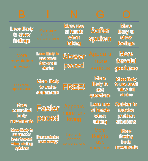 Social Styles Bingo 1 Bingo Card