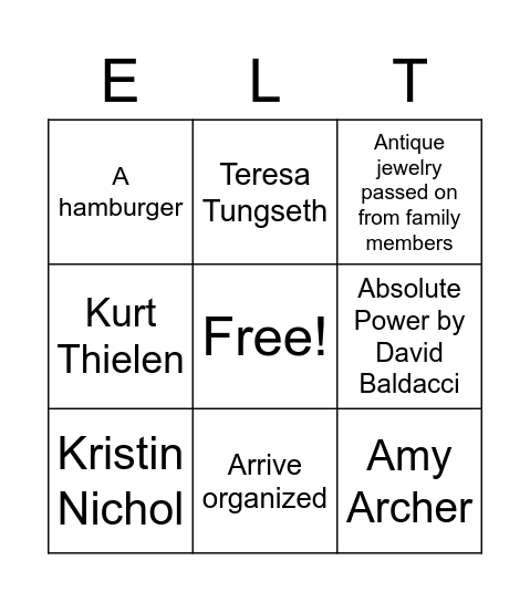 ELT BINGO #1 Bingo Card