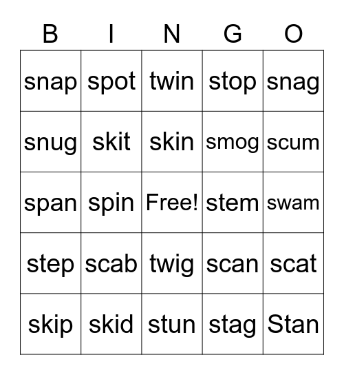 3.1 S-Blends Bingo Card