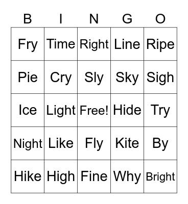 Long I Bingo Card