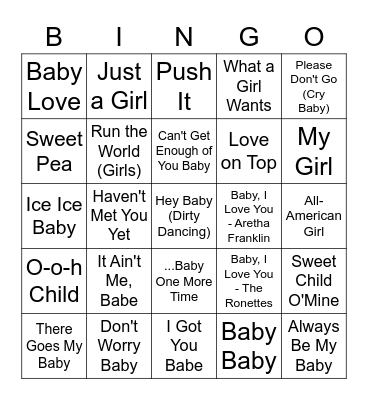 Baby Shower Music Bingo Card