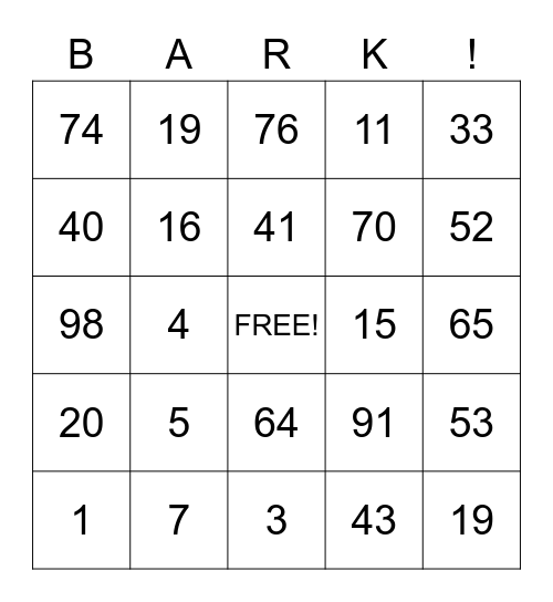 ORIGINAL Bingo Card