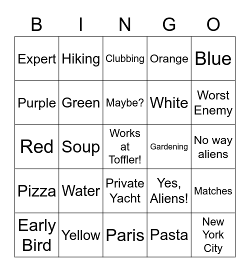 Speed Dating BINGO Card
