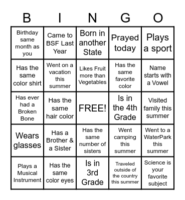 Classmate BINGO Card