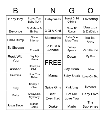 Baby Shower Music Bingo Card