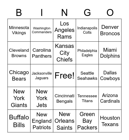 NFL Bingo Card