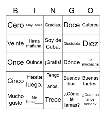 Español I Unidad 1 Bingo Card