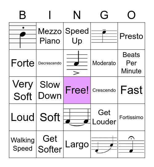 Musical Terminology - Beg. Choir/Piano I Bingo Card