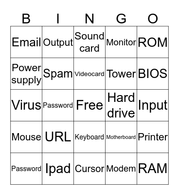 Computer parts Bingo Card