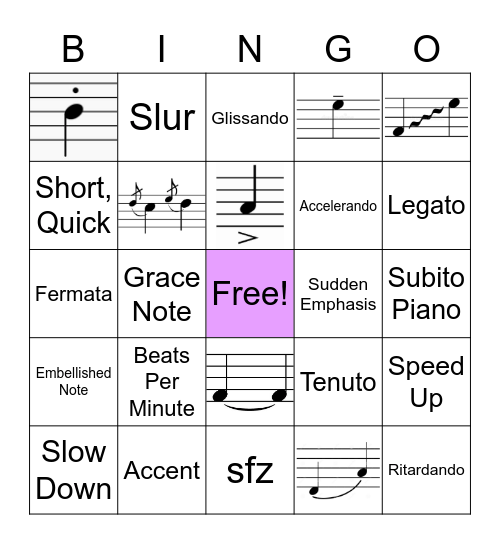 Musical Terminology - Adv. Choir Bingo Card