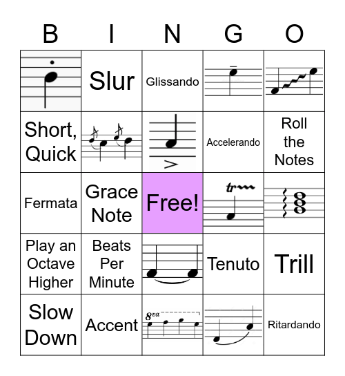 Musical Terminology - Piano II-III Bingo Card