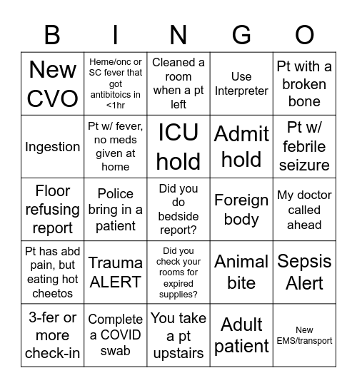 Pedi ER Bingo! Bingo Card