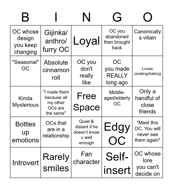 OC Bingo Card