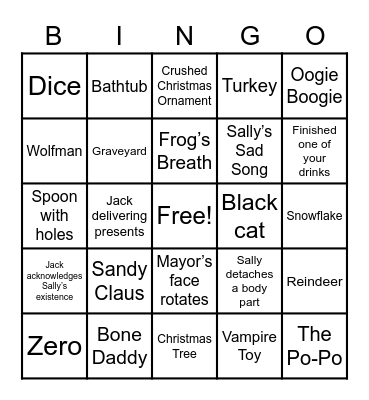 Nightmare Before Christmas Bingo Card
