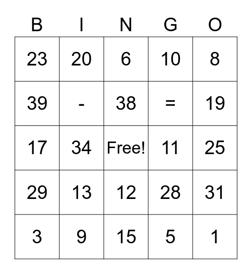 0-39 Bingo Card