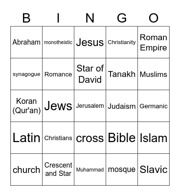 Languages & Religions of Europe BINGO Card