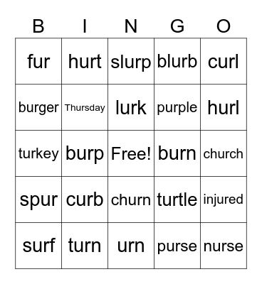 Ur Words Bingo Card