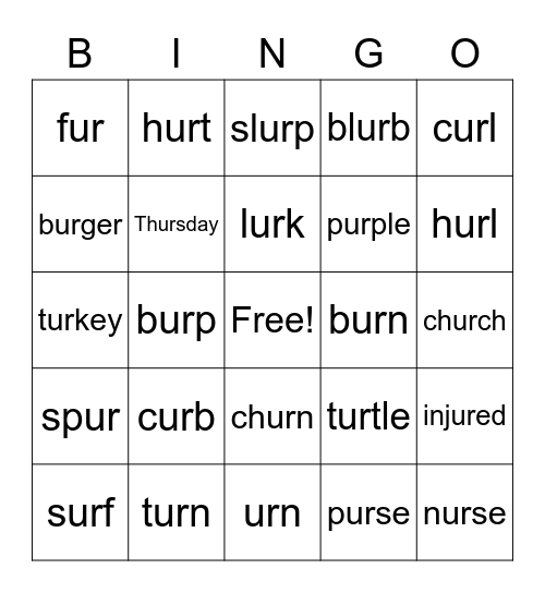 Ur Words Bingo Card