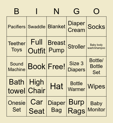 Baby Gift Bingo Card